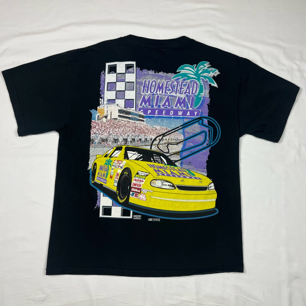 Vtg Nascar Homestead Miami Mens T-Shirt Sz Large 90s Double Sided Black B1